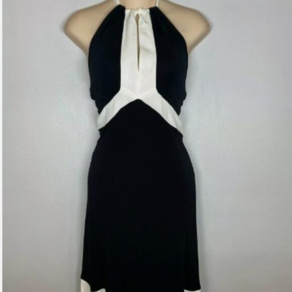 Bebe Sleeveless Black/Brown Halter Neck Cocktail Dress Sz.S - Picture 1 of 3